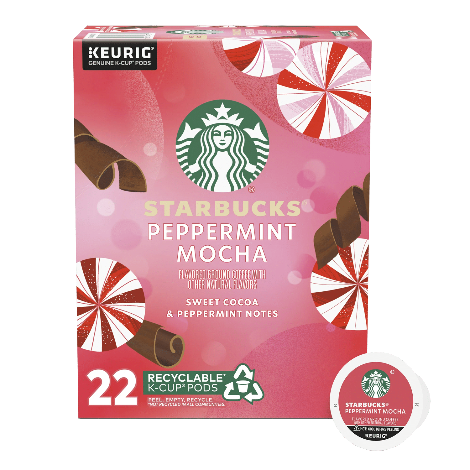 Starbucks Peppermint Mocha, Flavored K-Cup Coffee Pods, 100 Arabica, Naturally Flavored, Limited Edition, 22 ct